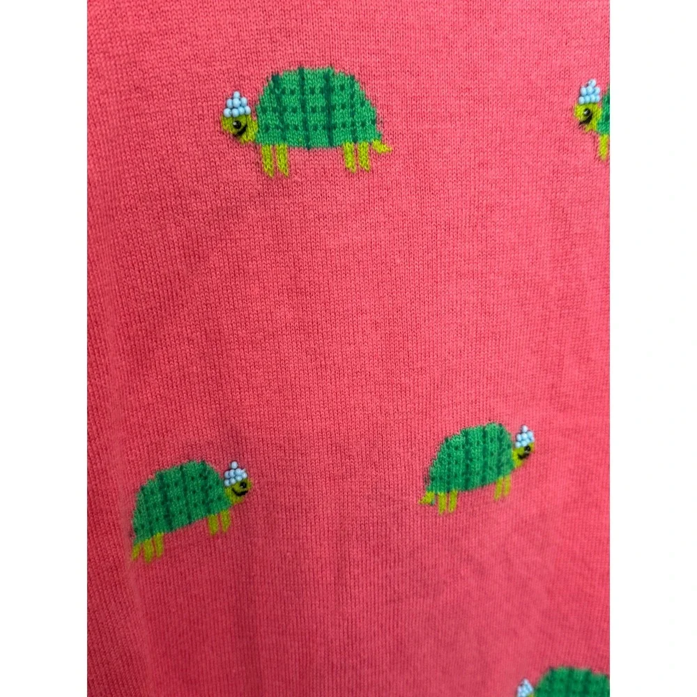 Talbots Coral Pink Novelty Print Beaded Turtle Sweater Med Preppy Sea Ocean